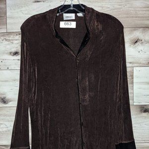 Chico's* Women's Travelers Long Sleeve‎ Button Down Collarless Blouse~ Size 2